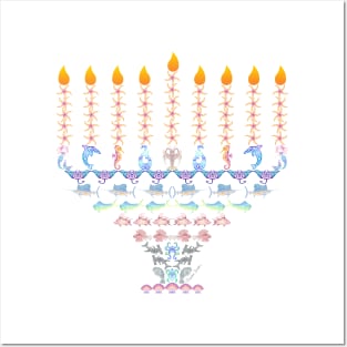 Marine Creatures Menorah Posters and Art